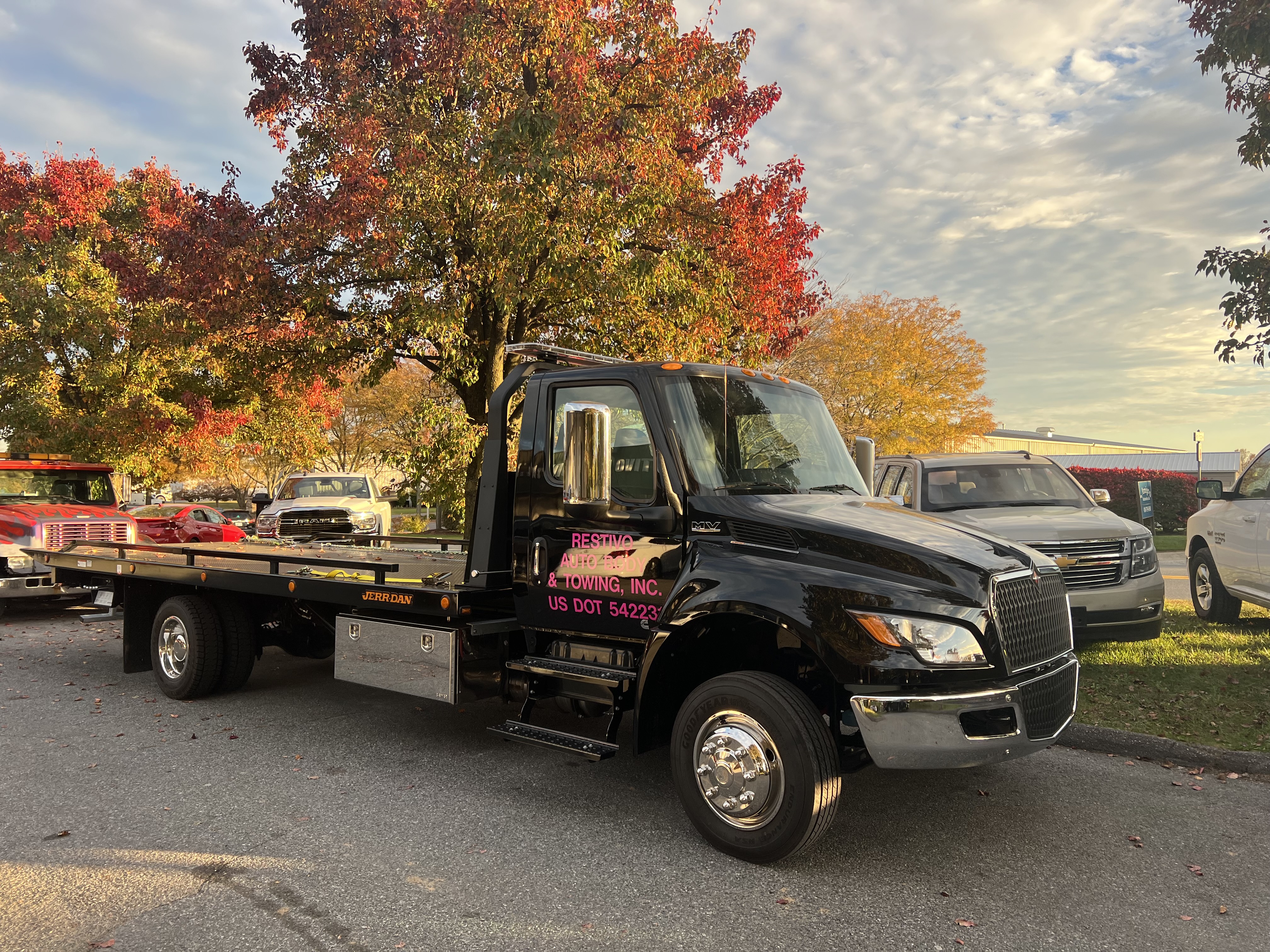 Restivo tow truck on the road